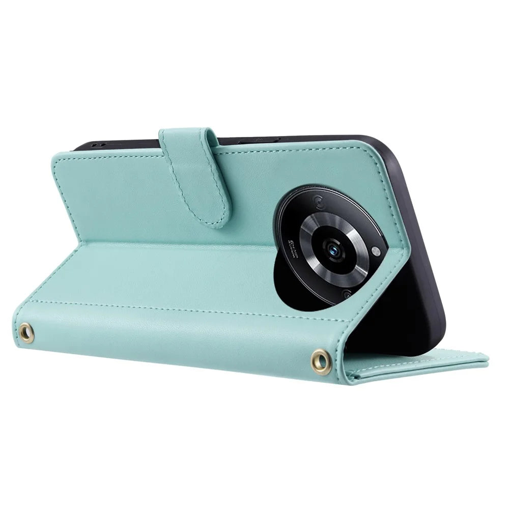 For Realme 11 Pro 5G / 11 Pro+ 5G Case Flip Wallet Rhombus Grid Leather Phone Cover with 2 Straps - Mint Green - 3