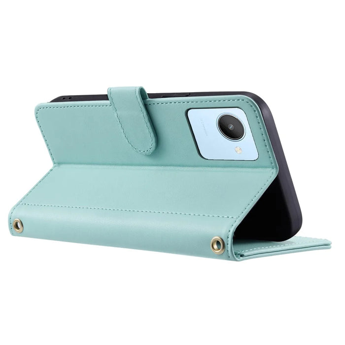 For Realme C30 4G / C30s 4G Phone Case Rhombus Grid PU Leather Flip Cover with Straps - Mint Green - 3