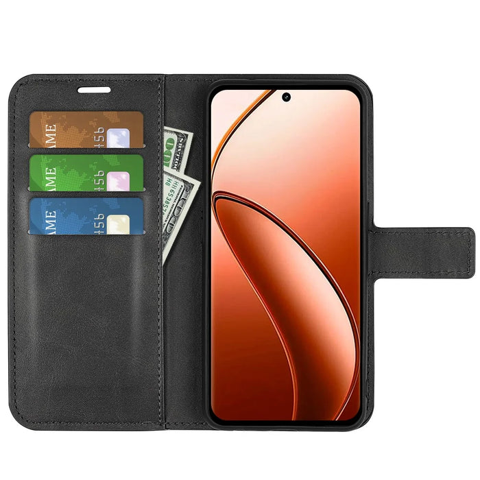 For Realme 12 Pro 5G / 12 Pro+ 5G Wallet Case Magnetic Closure PU Leather Phone Cover - Black - 3