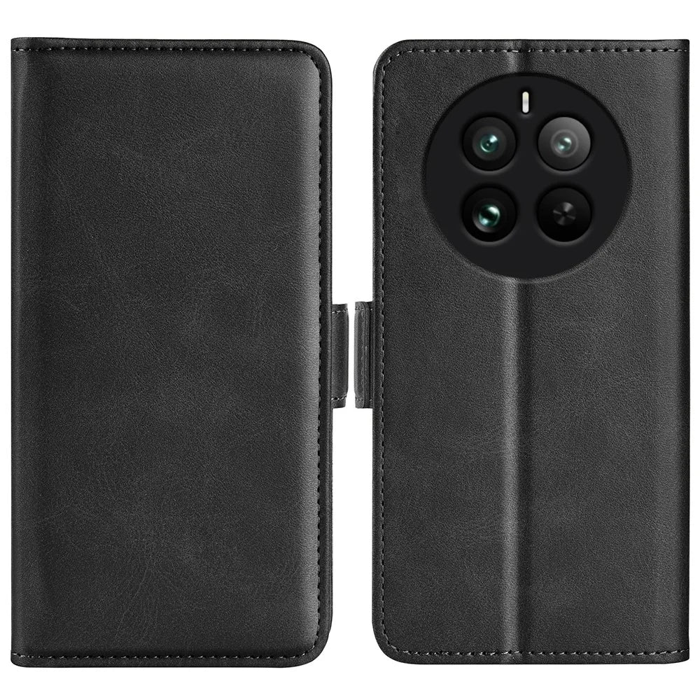 For Realme 12 Pro 5G / 12 Pro+ 5G Case Dual Magnetic Clasp Leather Cell Phone Cover - Black - 1