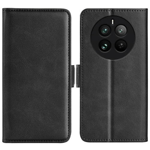 For Realme 12 Pro 5G / 12 Pro+ 5G Case Dual Magnetic Clasp Leather Cell Phone Cover - Black - 1