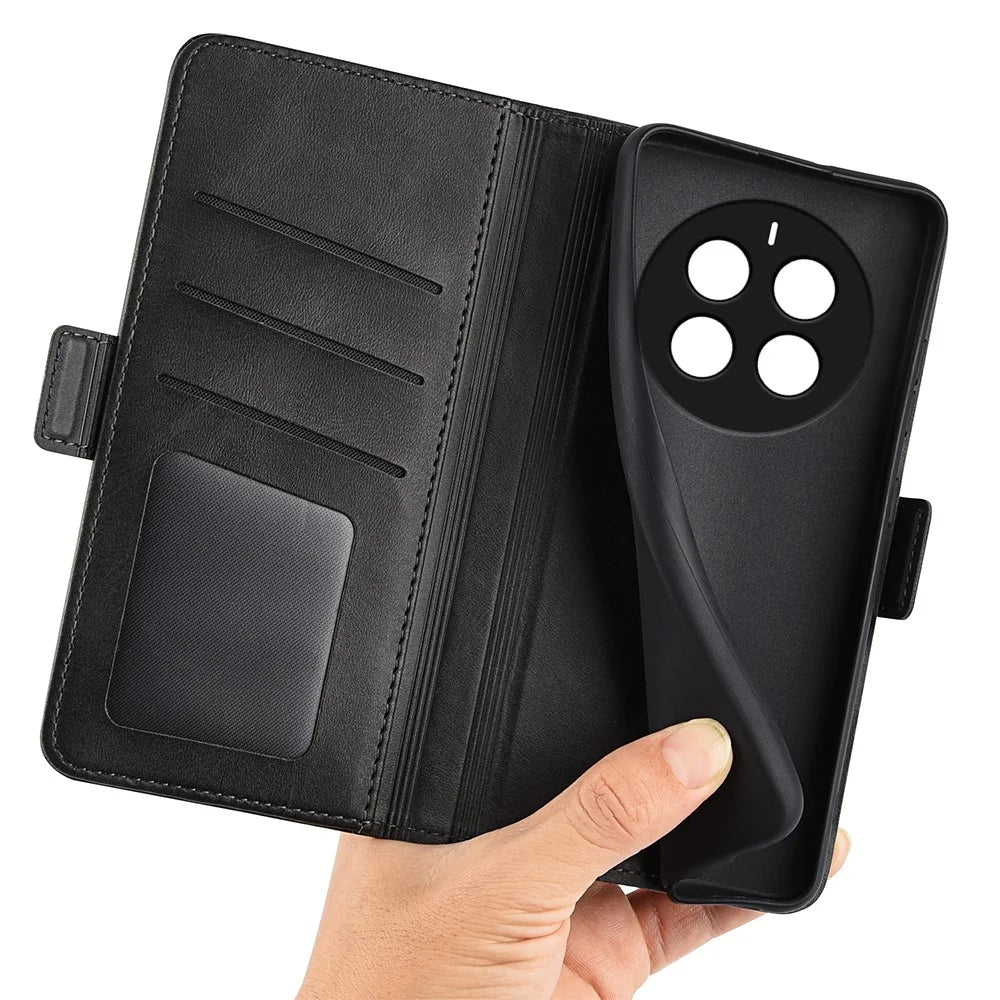 For Realme 12 Pro 5G / 12 Pro+ 5G Case Dual Magnetic Clasp Leather Cell Phone Cover - Black - 2
