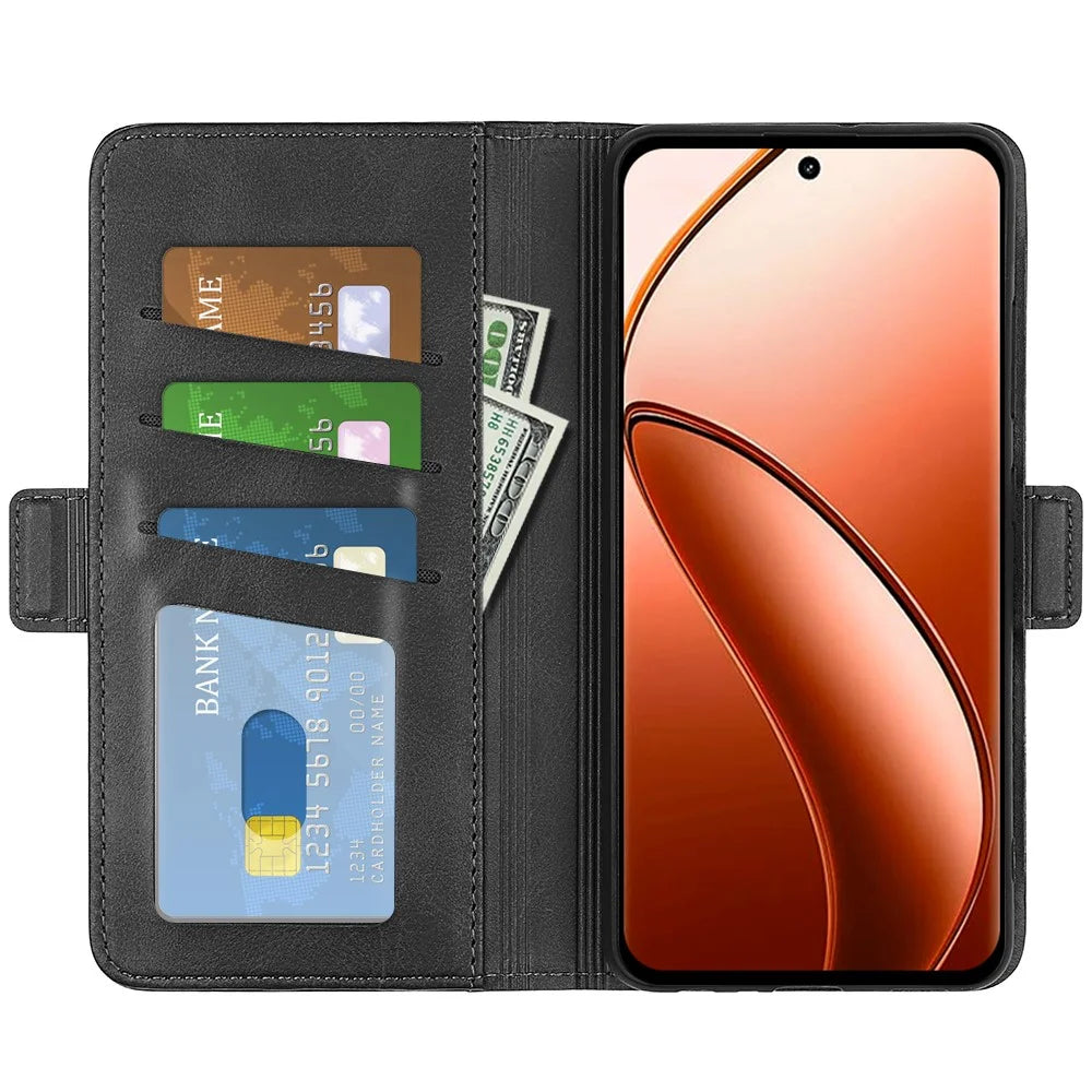 For Realme 12 Pro 5G / 12 Pro+ 5G Case Dual Magnetic Clasp Leather Cell Phone Cover - Black - 3