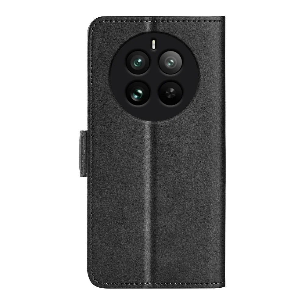 For Realme 12 Pro 5G / 12 Pro+ 5G Case Dual Magnetic Clasp Leather Cell Phone Cover - Black - 6