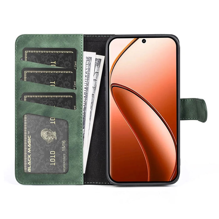For Realme 12 Pro 5G / 12 Pro+ 5G Wallet Phone Case PU Leather Color Splicing Shockproof Cover - Green - 2