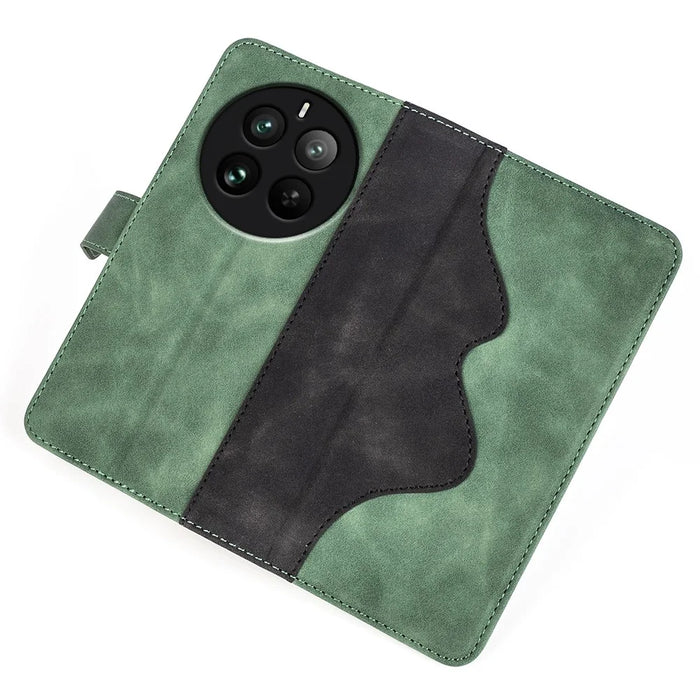 For Realme 12 Pro 5G / 12 Pro+ 5G Wallet Phone Case PU Leather Color Splicing Shockproof Cover - Green - 3