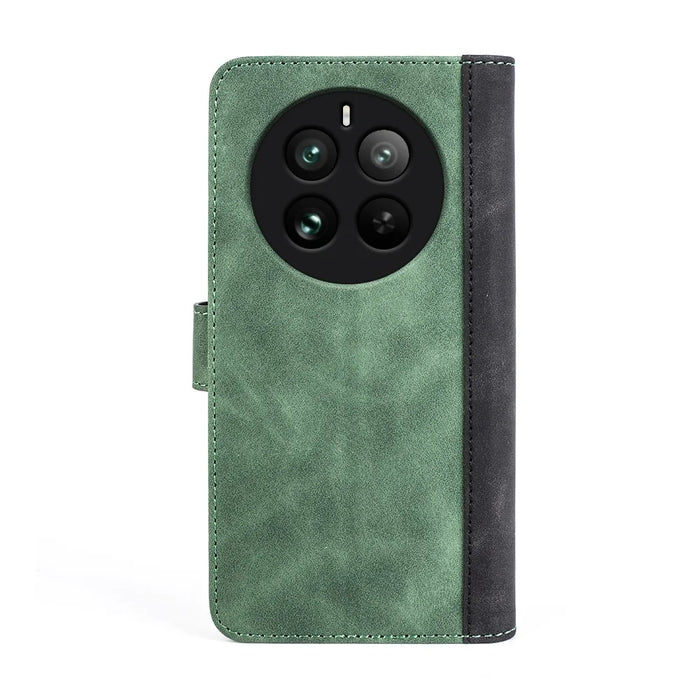 For Realme 12 Pro 5G / 12 Pro+ 5G Wallet Phone Case PU Leather Color Splicing Shockproof Cover - Green - 4