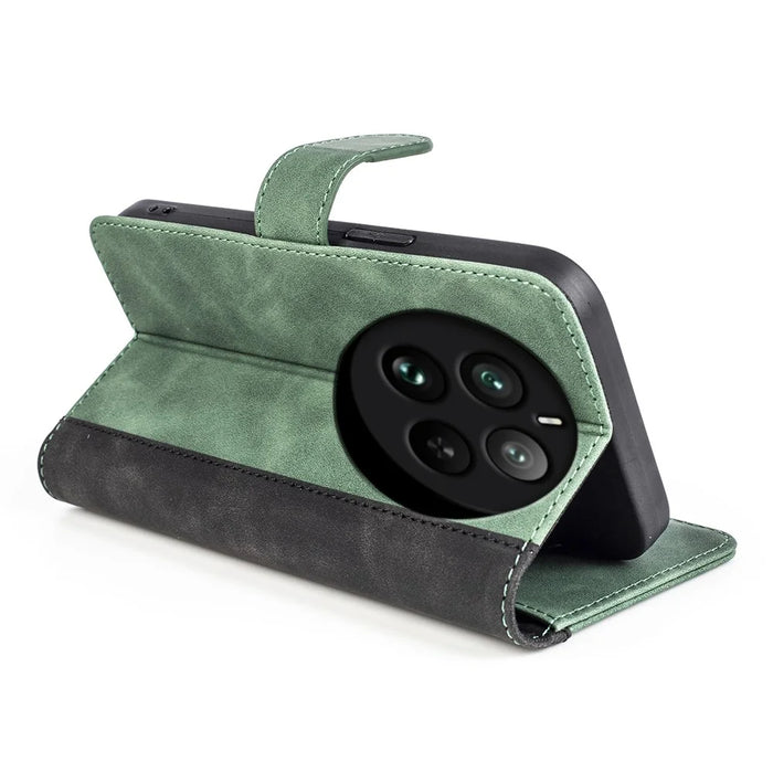 For Realme 12 Pro 5G / 12 Pro+ 5G Wallet Phone Case PU Leather Color Splicing Shockproof Cover - Green - 5