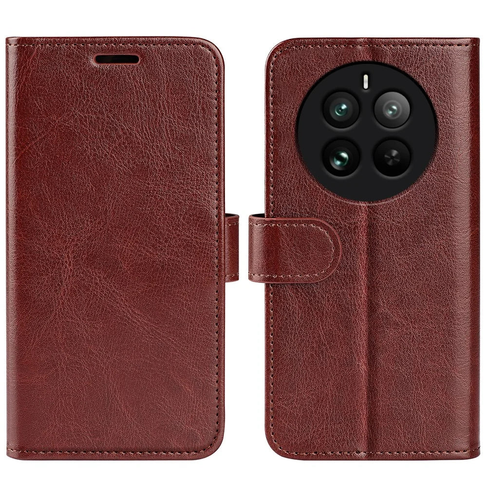 For Realme 12 Pro 5G / 12 Pro+ 5G Wallet Phone Case Crazy Horse Texture PU Leather Flip Cover - Brown - 1