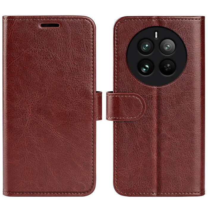 For Realme 12 Pro 5G / 12 Pro+ 5G Wallet Phone Case Crazy Horse Texture PU Leather Flip Cover - Brown - 1