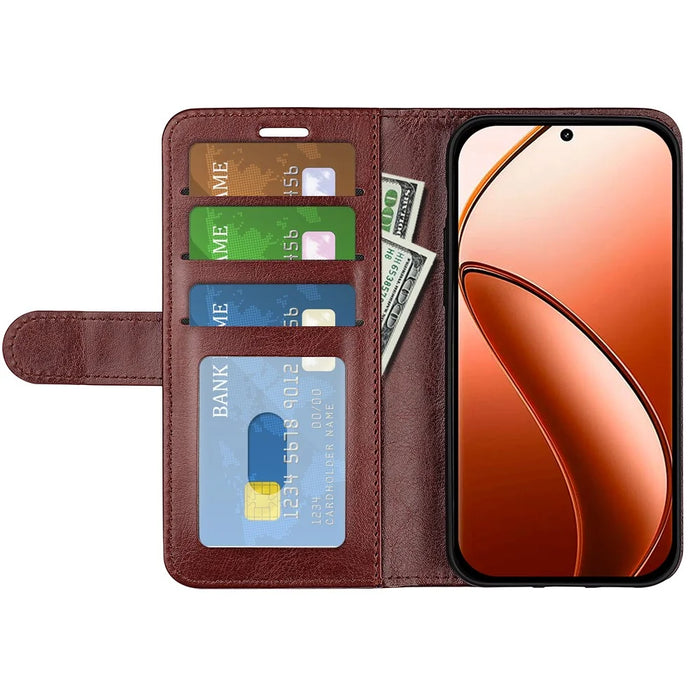 For Realme 12 Pro 5G / 12 Pro+ 5G Wallet Phone Case Crazy Horse Texture PU Leather Flip Cover - Brown - 3