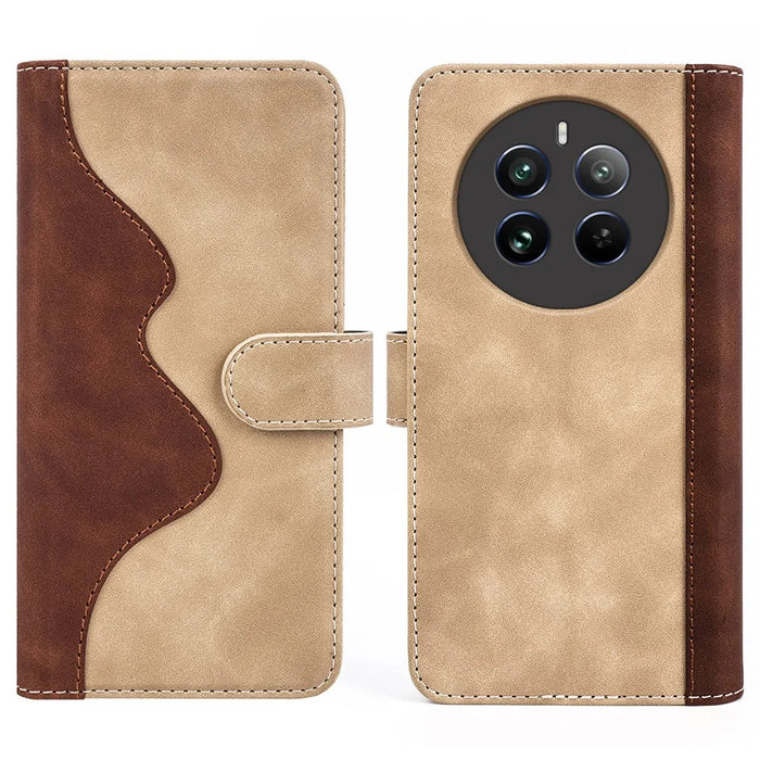 For Realme 12 4G / 12+ 5G Case Color Splicing Leather Phone Cover with Wallet Card Slots - Yellow - 1