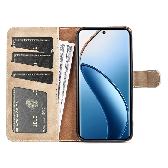For Realme 12 4G / 12+ 5G Case Color Splicing Leather Phone Cover with Wallet Card Slots - Yellow - 2