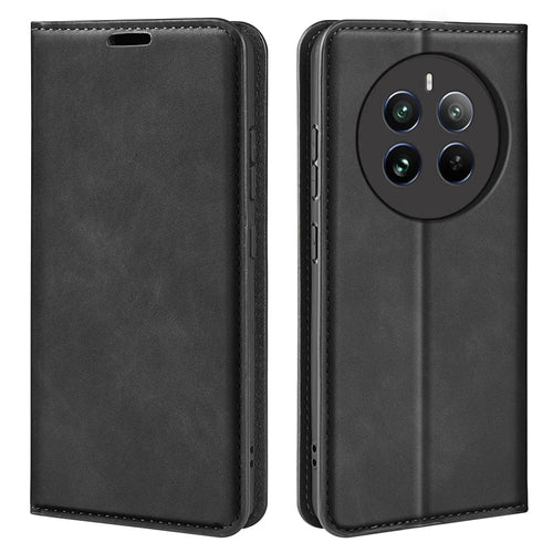 For Realme 12 4G / 12+ 5G Case Wallet PU Leather Stand Phone Cover Magnetic Auto Closing - Black - 1
