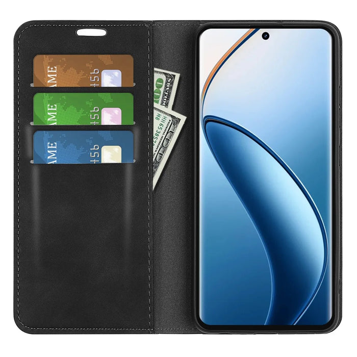 For Realme 12 4G / 12+ 5G Case Wallet PU Leather Stand Phone Cover Magnetic Auto Closing - Black - 2