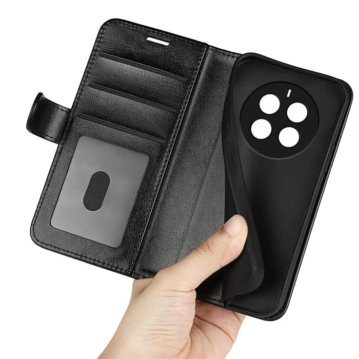 For Realme 12 4G / 12+ 5G Case Crazy Horse Texture PU Leather Wallet Flip Phone Cover - Black - 5