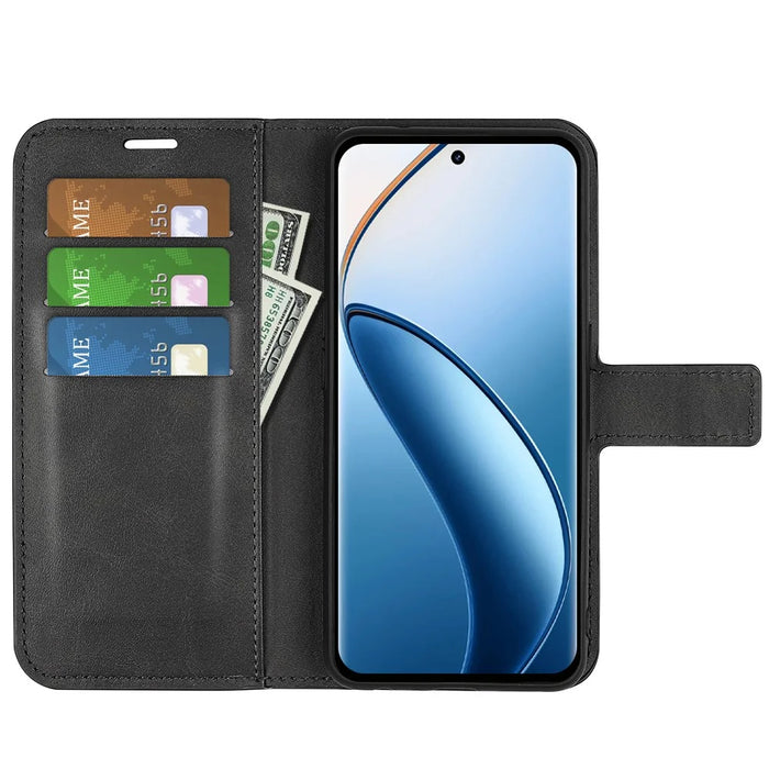 For Realme 12 4G / 12+ 5G Leather Case Calf Texture Phone Wallet Cover - Black - 2