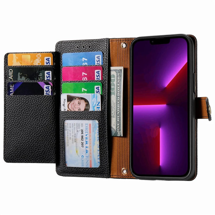 For iPhone 13 Pro Case RFID Blocking Zipper Leather Phone Cover with Wallet Card Slots - Black - 2