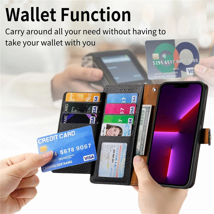 For iPhone 13 Pro Case RFID Blocking Zipper Leather Phone Cover with Wallet Card Slots - Black - 7