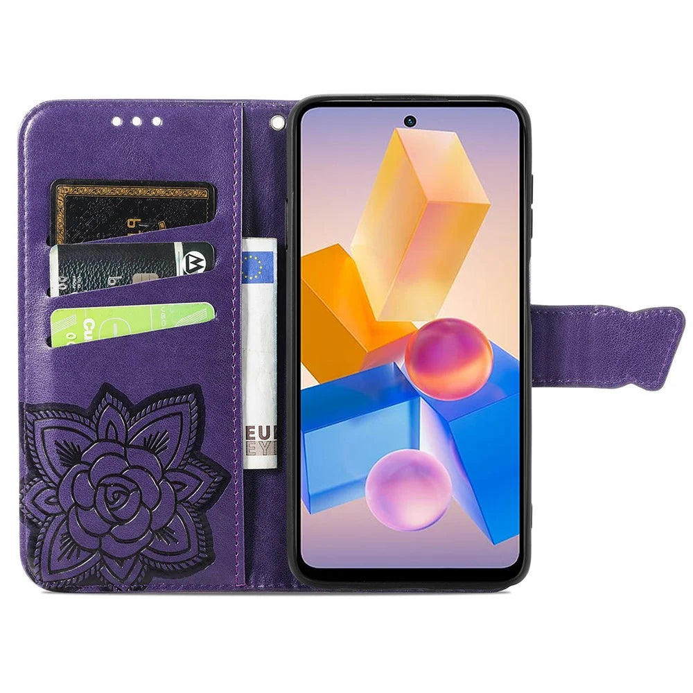 For Infinix Hot 40i Case Butterfly Imprinted Phone Cover with Hand Strap - Dark Purple - 2