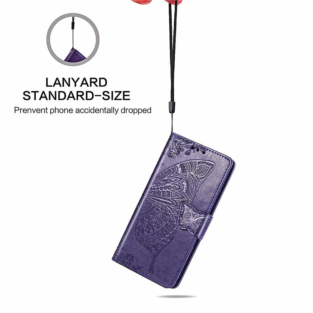 For Infinix Hot 40i Case Butterfly Imprinted Phone Cover with Hand Strap - Dark Purple - 4