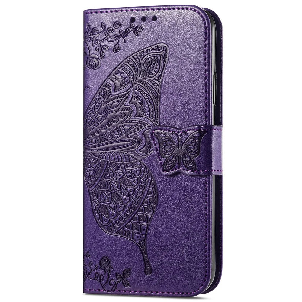 For Infinix Hot 40i Case Butterfly Imprinted Phone Cover with Hand Strap - Dark Purple - 7