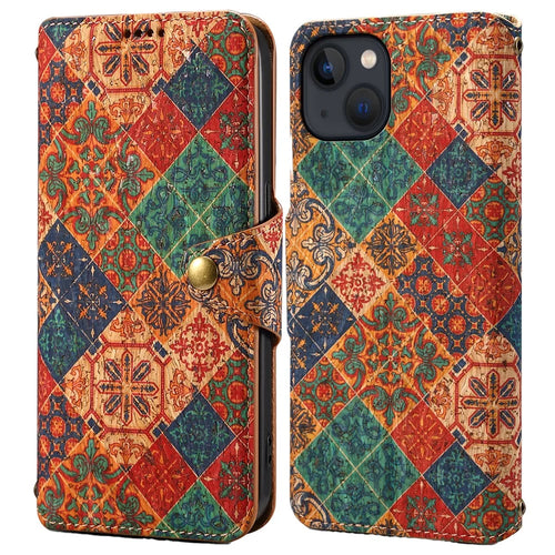 For iPhone 15 Leather Case Folding Stand Wallet Phone Cover Flower Printing - Winter / Blue - 1