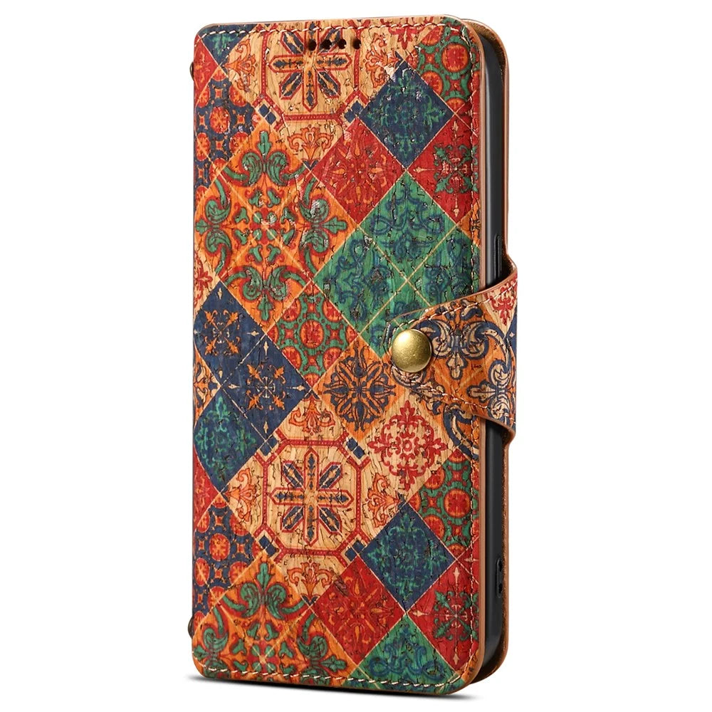 For iPhone 15 Leather Case Folding Stand Wallet Phone Cover Flower Printing - Winter / Blue - 5