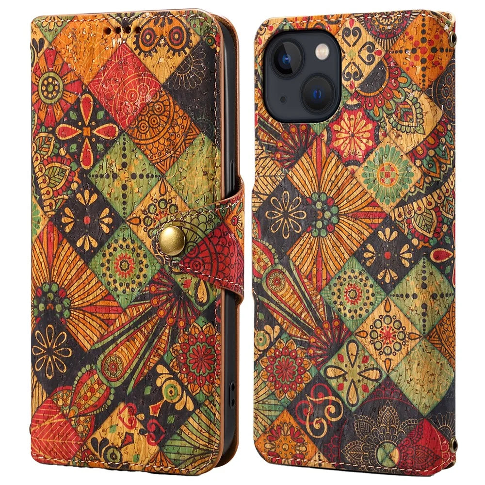For iPhone 15 Plus Case Flower Printing PU Leather Wallet Card Slots Phone Cover - Autumn / Yellow - 1