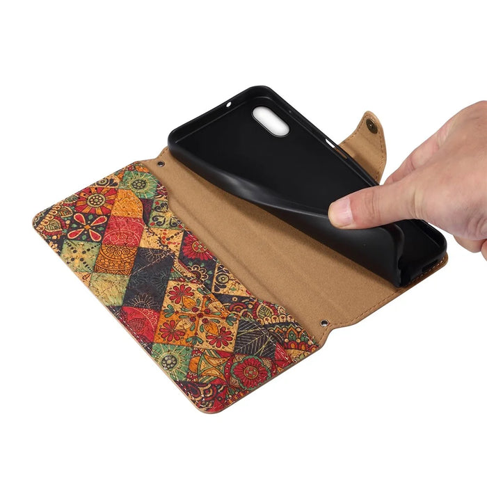 For iPhone X / XS Case Leather Wallet Phone Cover Seasonal Flower Printing - Spring / Green - 4