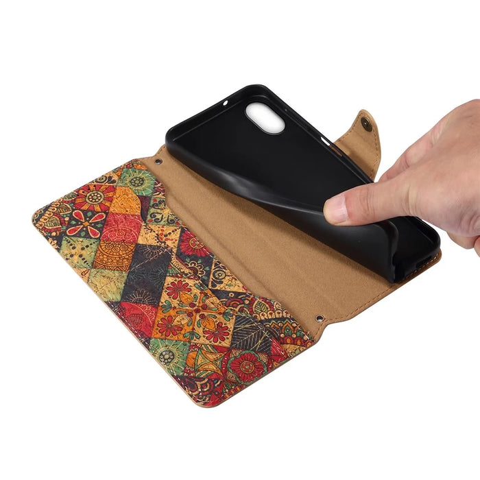 For iPhone XR Leather Case Flower Pattern Printing Phone Cover Wallet Folding Stand - Summer / Red - 4