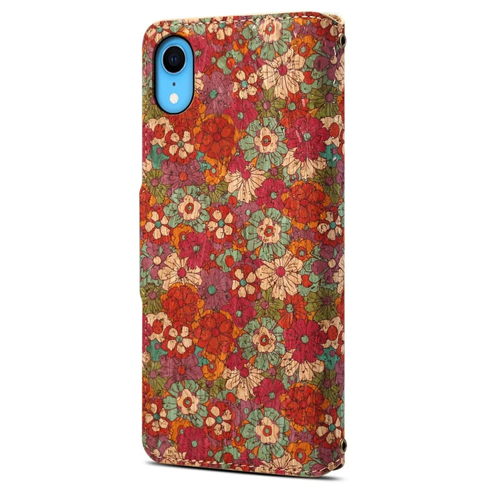 For iPhone XR Leather Case Flower Pattern Printing Phone Cover Wallet Folding Stand - Summer / Red - 6