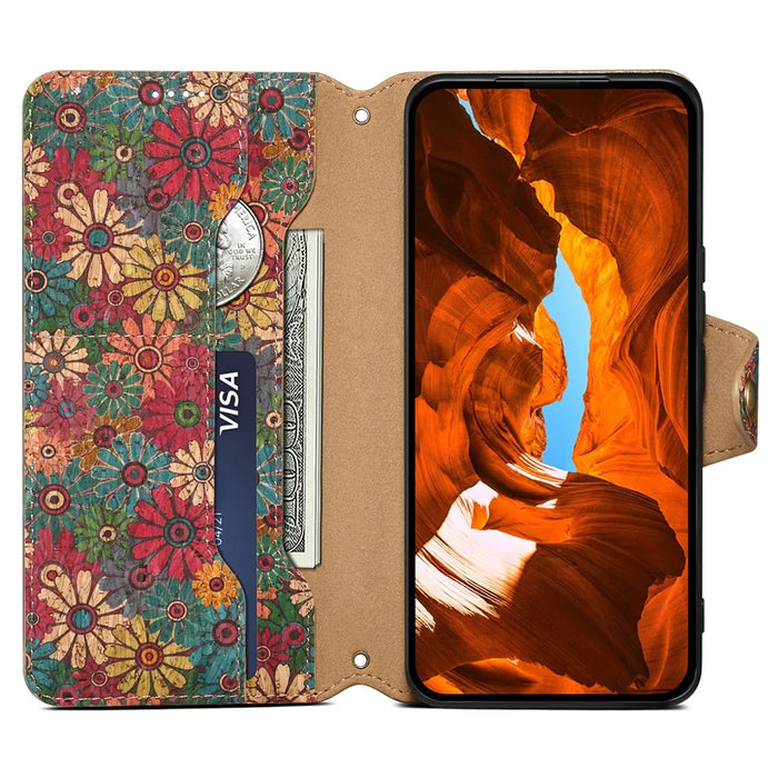 For iPhone 14 Phone Case Wallet Stand Four Season Flower Flip Leather Cover - Spring / Green - 2