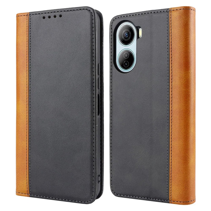 For ZTE Libero 5G IV Case PU Leather Color Splicing Wallet Phone Cover - Black+Yellow - 1