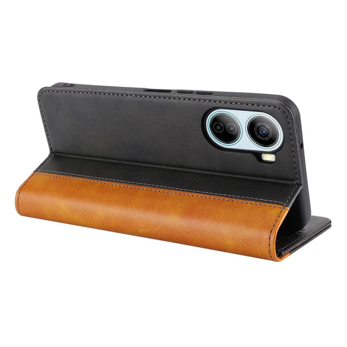 For ZTE Libero 5G IV Case PU Leather Color Splicing Wallet Phone Cover - Black+Yellow - 3