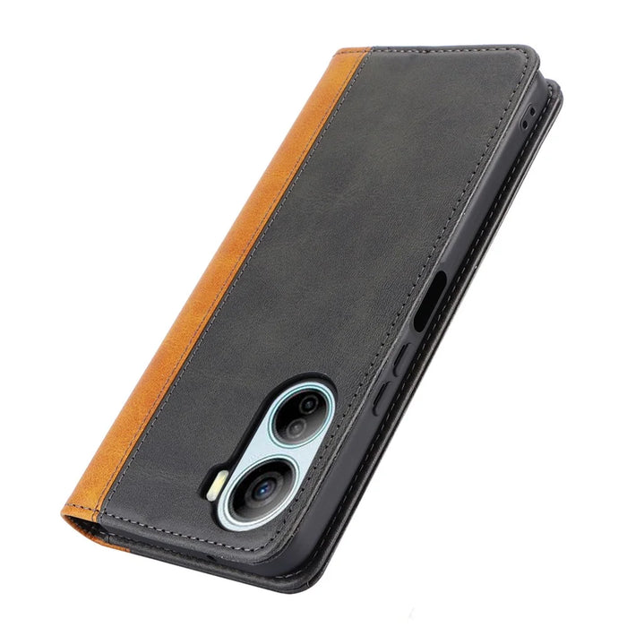 For ZTE Libero 5G IV Case PU Leather Color Splicing Wallet Phone Cover - Black+Yellow - 5
