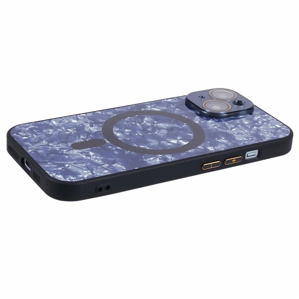 YUX Series For iPhone 15 Case Cracked Ice Pattern TPU+Acrylic Phone Cover Compatible with MagSafe (Precise Lens Cutout) - Black - 6