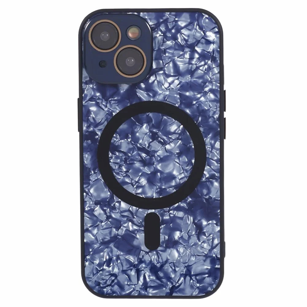YUX Series For iPhone 14 Phone Case Cracked Ice Pattern TPU+Acrylic Shell Compatible with MagSafe (Precise Lens Cutout) - Black - 3