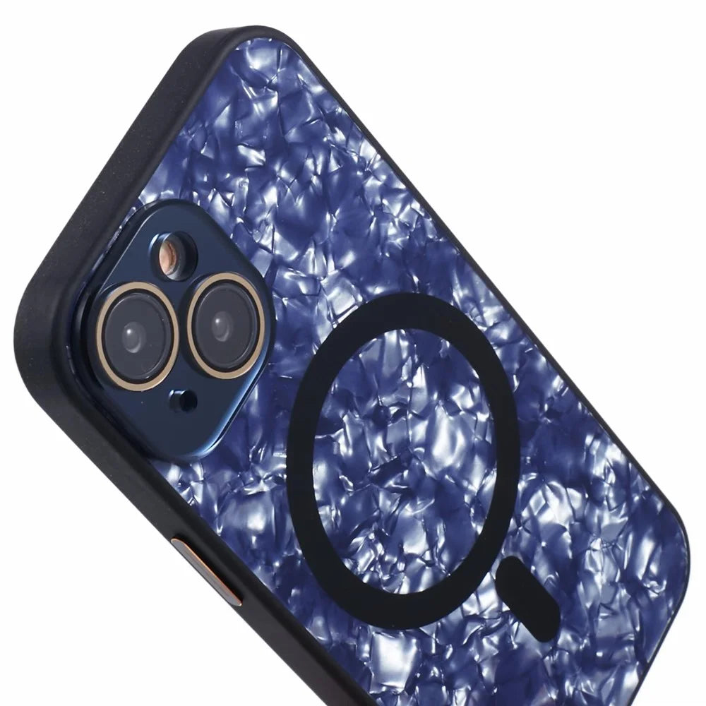 YUX Series For iPhone 14 Phone Case Cracked Ice Pattern TPU+Acrylic Shell Compatible with MagSafe (Precise Lens Cutout) - Black - 7