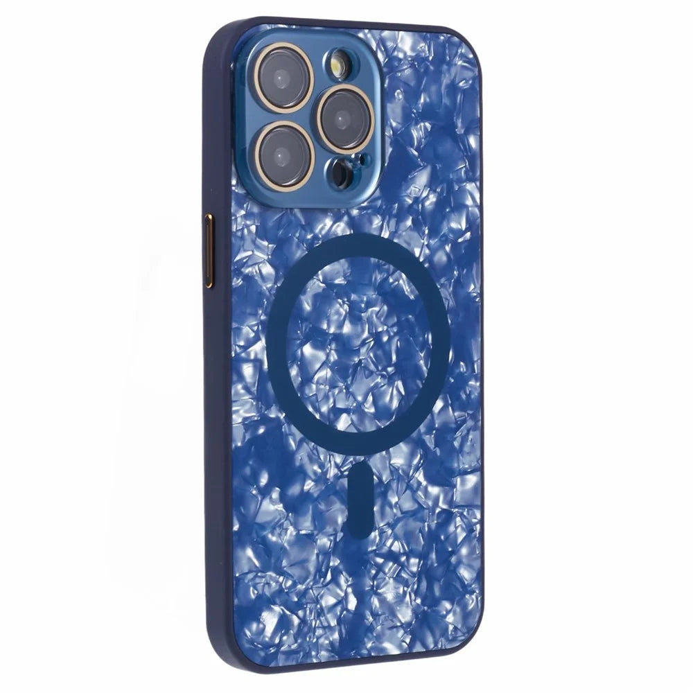 YUX Series For 	iPhone 12 Pro 6.1 inch Cell Phone Cases Cracked Ice Pattern Scratch-proof Shell Compatible with MagSafe - Blue - 3