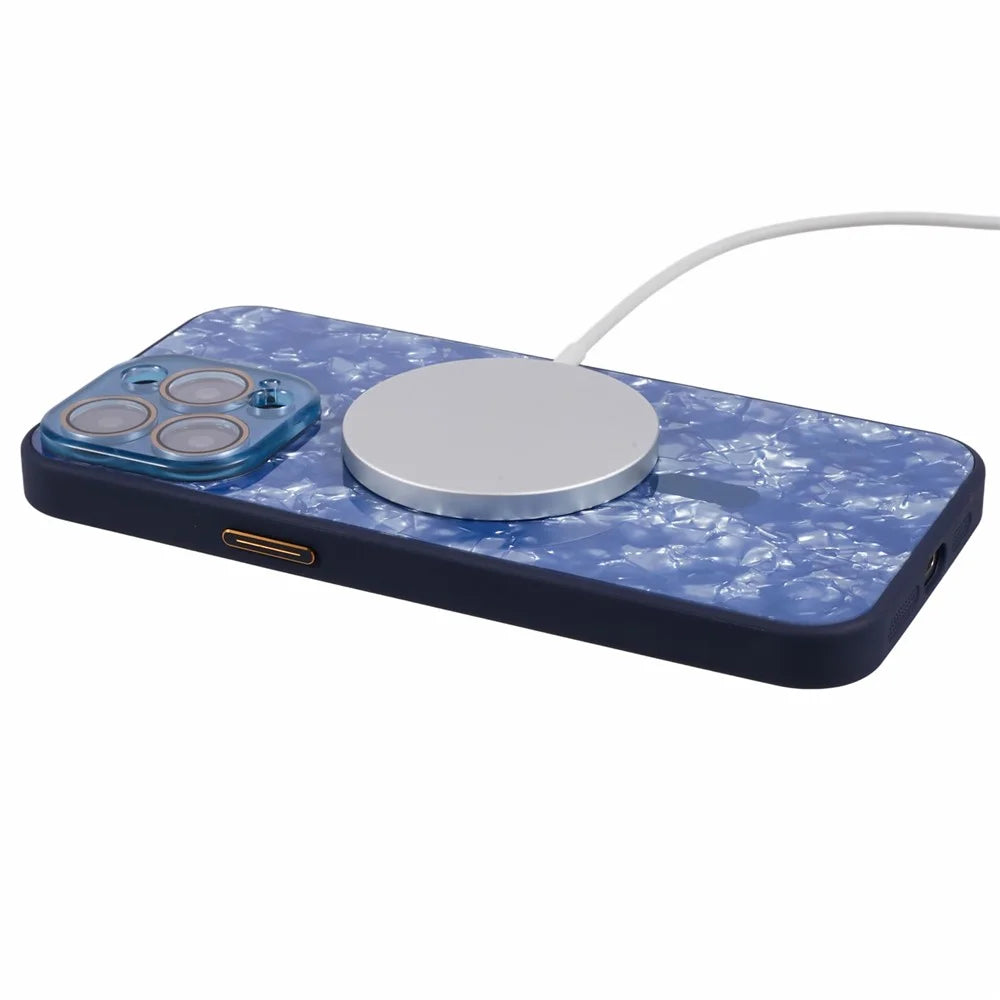 YUX Series For 	iPhone 12 Pro 6.1 inch Cell Phone Cases Cracked Ice Pattern Scratch-proof Shell Compatible with MagSafe - Blue - 4