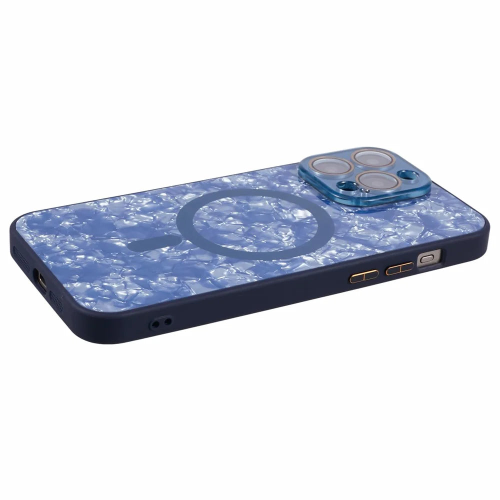 YUX Series For 	iPhone 12 Pro 6.1 inch Cell Phone Cases Cracked Ice Pattern Scratch-proof Shell Compatible with MagSafe - Blue - 6