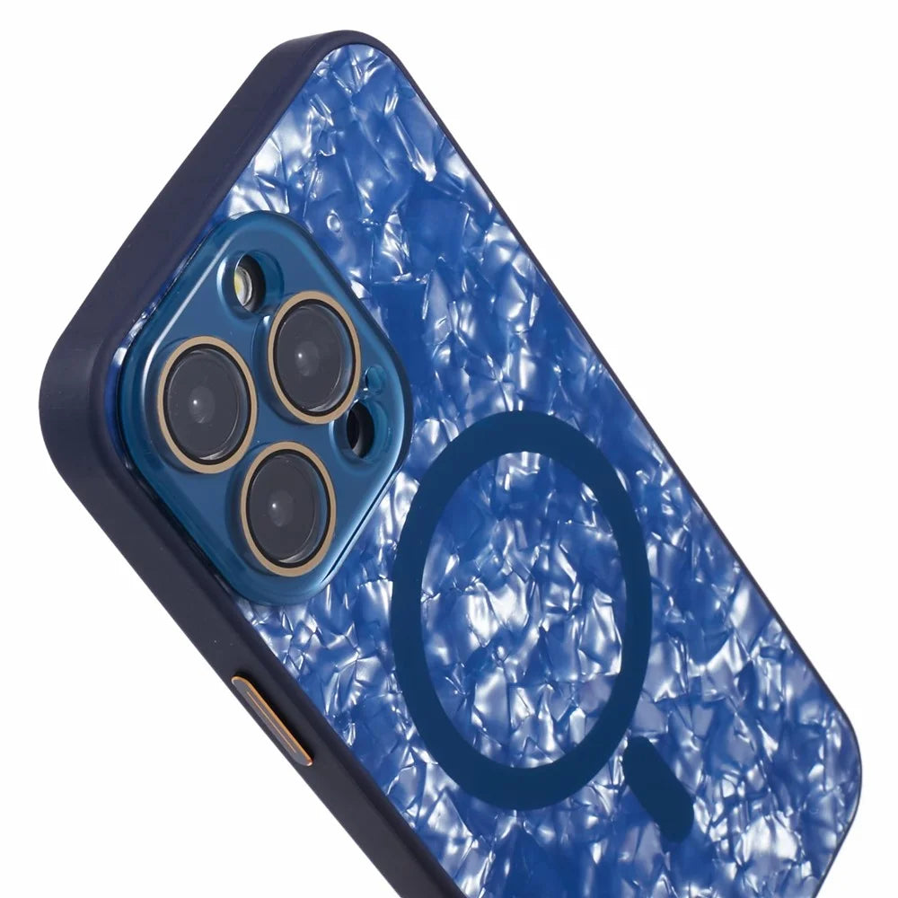 YUX Series For 	iPhone 12 Pro 6.1 inch Cell Phone Cases Cracked Ice Pattern Scratch-proof Shell Compatible with MagSafe - Blue - 7