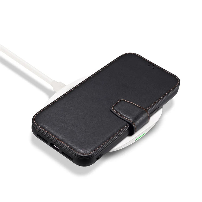 E1 For iPhone 15 Pro Max Case Leather Wallet Magnetic Smartphone Cover Compatible with MagSafe - Black - 5