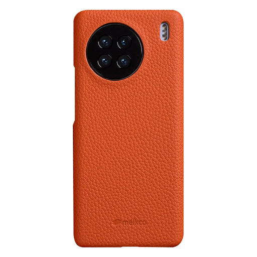 MELKCO Cellphone Case for vivo X90 5G Anti-shock Genuine Cow Leather Coated PC Cover - Orange - 1