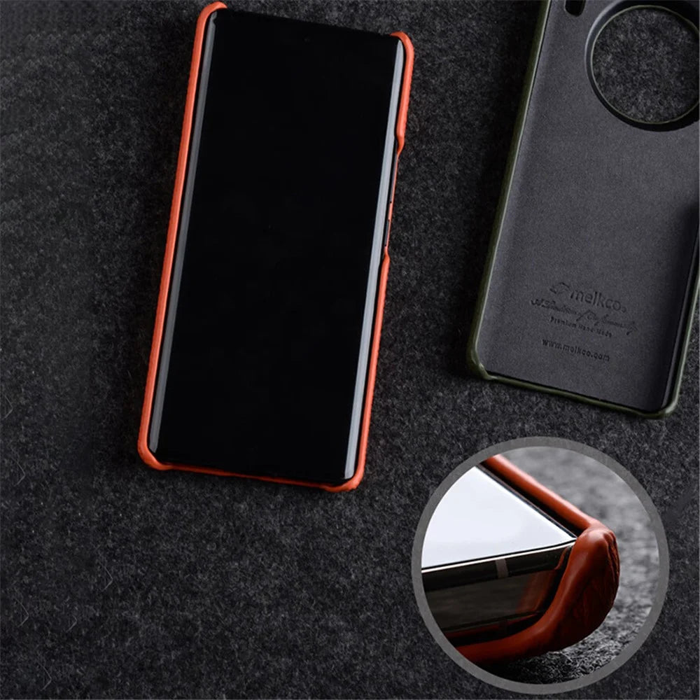 MELKCO Cellphone Case for vivo X90 5G Anti-shock Genuine Cow Leather Coated PC Cover - Orange - 2