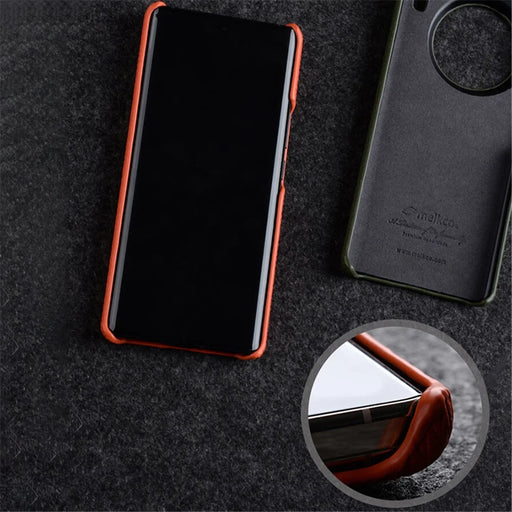 MELKCO Cellphone Case for vivo X90 5G Anti-shock Genuine Cow Leather Coated PC Cover - Orange - 2
