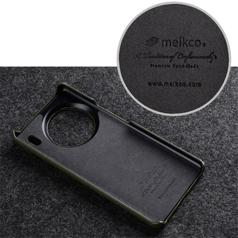 MELKCO Cellphone Case for vivo X90 5G Anti-shock Genuine Cow Leather Coated PC Cover - Orange - 3