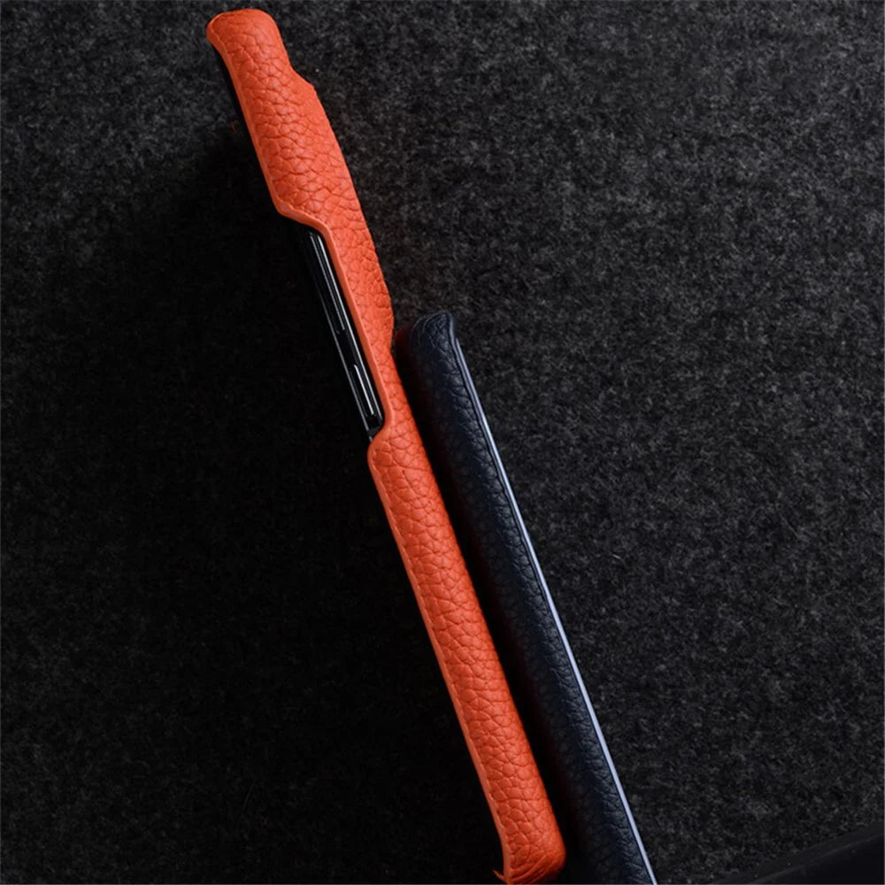 MELKCO Cellphone Case for vivo X90 5G Anti-shock Genuine Cow Leather Coated PC Cover - Orange - 4