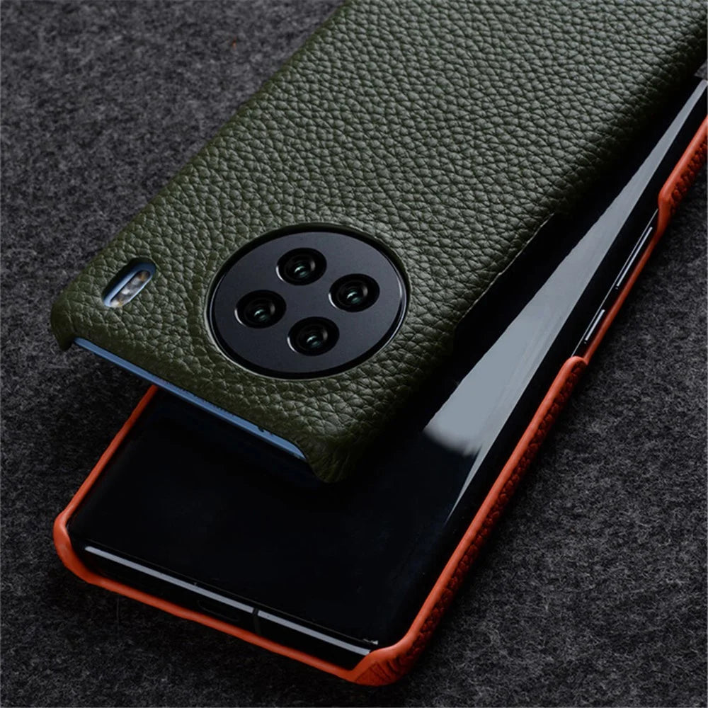 MELKCO Cellphone Case for vivo X90 5G Anti-shock Genuine Cow Leather Coated PC Cover - Orange - 6